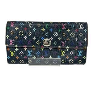 Louis Vuitton LV Black Murakami Multicolor Monogram Long Sarah Wallet Beige